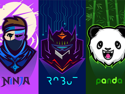 Cyborg, Robot & Happy Panda anime branding caricature cartoon character cyborg design flat gaming happy panda hunterlancelot illustration lightning logo logo design mascot modern panda logo quarantine robot