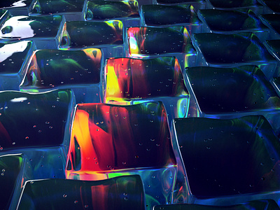 Ice cube field 3d cinema4d global illumination ice lights neon colors occasionalrender redshift3d styleframe