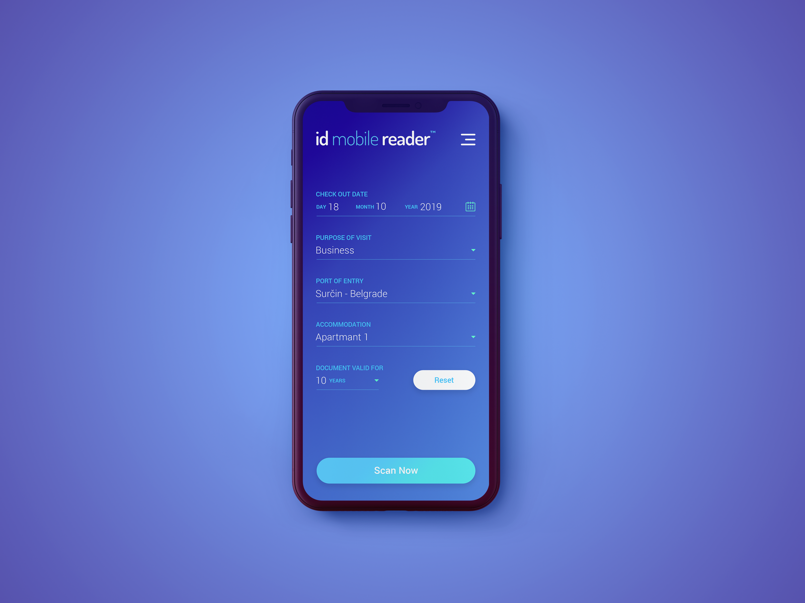 Home Screen for ID Mobile Reader app by Vladeta Tomasevic on Dribbble