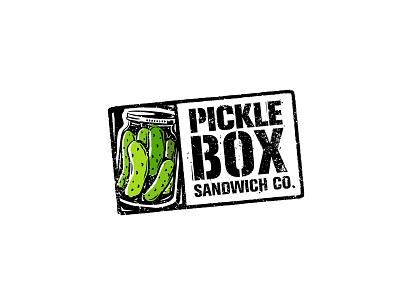 Pickle Box Sandwich Co. Logo Design cucumber fast food food logo pickle sandwich stamp
