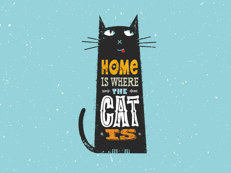 Home Is Where The Cat Is Funny Quote Illustration by Roma Doroshenko on
