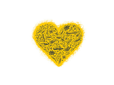 I Love Spices Sketch Illustration Concept cinnamon clover dill ginger heart organic seed spices