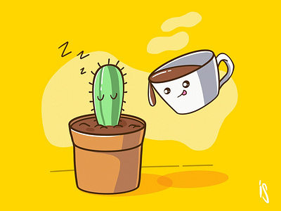 Morning time apple art cactus coffee drawing ipad procreate