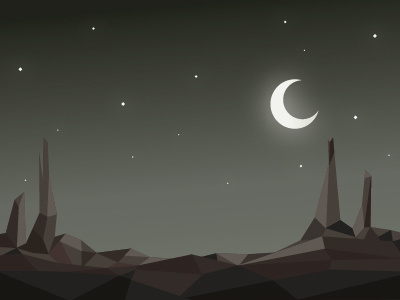moon 2d dark illustration landscape moon night polygon rock stars