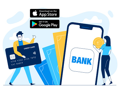Banking App 2d banking app character creditcard finance app fintech flat icon illustration money people ui vector