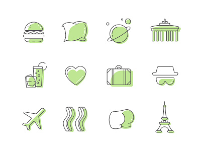 Icons 2d burger heart illustration ios logo outline planet travel ui ux vector