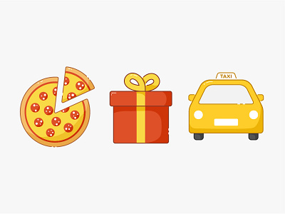 Finance App Icons 2d app design flat gift icon illustration infographic pizza present simple taxi