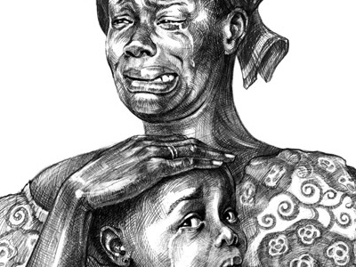 African Tragedy (Pen and Ink) africa child drawing illustration kid pen and ink sad woman