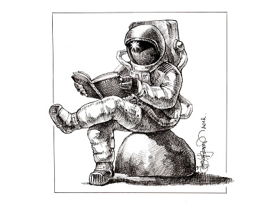 Space Man astronaut black and white drawing fun illustration space spaceman t shirt design
