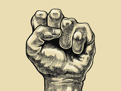 Fist black and white classic cross hatching drawing fist hand illustration man power powerful