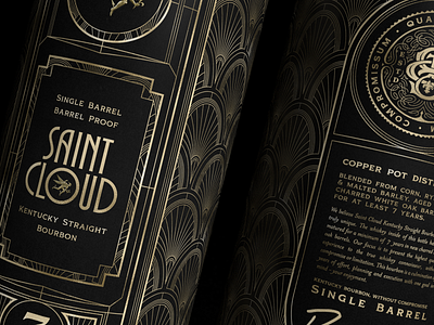 Saint Cloud Mailing Tube - Art Deco art deco bourbon brand identity branding gold illustration lettering packaging whiskey