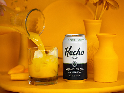 Hecho Mimosa alcohol brand brand identity canned cocktail cocktail marketing packaging photography product photography seltzer social campaign tequila yellow