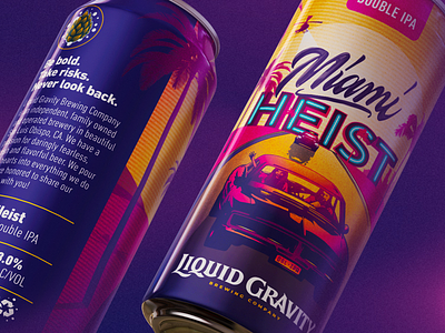 Miami Heist - Liquid Gravity Brewing Company beer beer can brand identity branding brewery can illustration ipa miami packaging retro