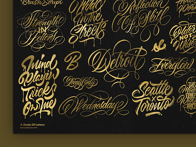 A Study of Letters 2019 - Metallic Screen Print (close up) brush script brushpen brushtype calligraphy custom type hand lettering hand made type handlettering handmade handmadetype lettering logotype maker script sketch texture tombow type typography vector