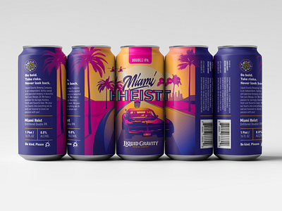 Miami Heist Double IPA alcohol beer beer branding beercan calligraphy hand lettering illustration lettering miami packaging retro typography
