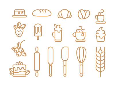 Bakery store icons bakery blueberry bread cake coffee cupcake icecream icon iconset strawberry tea wheat