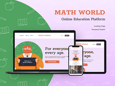 Math World - Landing Page Concept Responsive design education education landing page flat flat ui landing page math online course online learning ui ui design