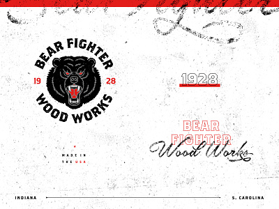 Bear Fighter Wood Works II bear branding identity illustration logo type typography woodworking