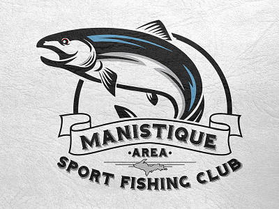 Manistique Area Sport Fishing Club Logo Final badge banners branding fish logo manistique michigan salmon