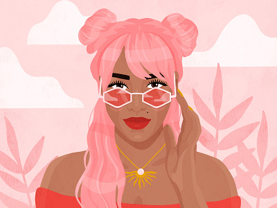 Pink shade clouds leaves pink pink hair pink sunglasses red summer sun sunglasses yellow