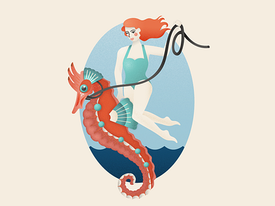 Seapony poster cowgirl mermaid ocean poster sea seahorse water