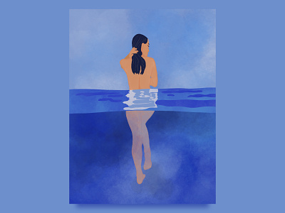 vacation drawing bathing beach figure flat nude ocean reflection vacation water woman