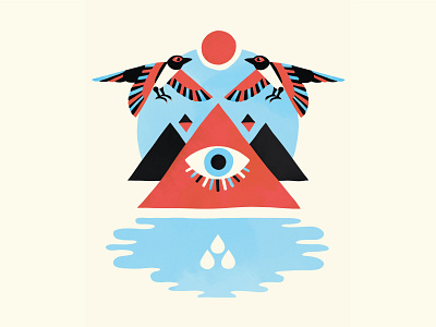 pyramids aztec birds egyptian eye geometric illustration pyramid sun tears triangles water