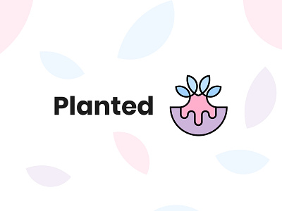 Planted (plant + planet) logo concept design flat icon illustration logo minimal vector