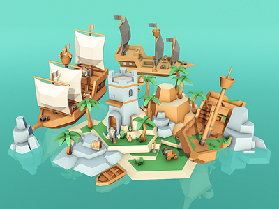 Pirates 3d low poly lowpoly pirate pirates render unity