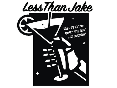 Less Than Jake - The Life of the Party alcohol band merch cocktail design drink fancy illustration less than jake party shirt design ska skeleton skull