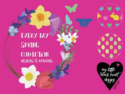 Every Day Spring Collection 1 botanical butterflies collection daffodils design designs floral flowers illustration illustrations illustrator art patterns ready-made designs spring springtime tulips wildflowers wreath