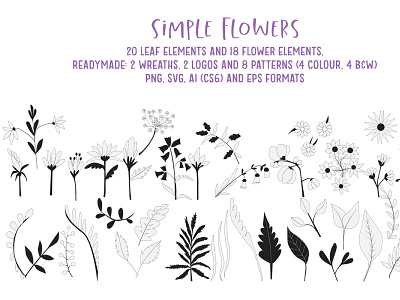 simple flowers botanical elements florals flowers flowers illustration illustration illustrator leaves lineart logos resources simple simple design
