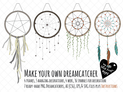 Make your own dreamcatcher kit branding design diy dreamcatcher illustration illustrations illustrator art kit make-your-own resources spiritual spirituality vector