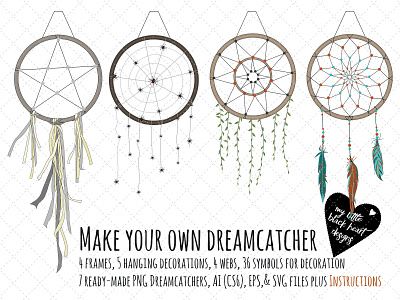 Make your own dreamcatcher kit branding design diy dreamcatcher illustration illustrations illustrator art kit make your own resources spiritual spirituality vector
