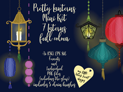 Pretty Little Lanterns Mini Kit branding dark design illustration illustrator art lamps lanterns light light fixtures vector vector illustration vectorart