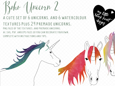 Boho unicorns (watercolour) design design resource kit unicorn watercolour watercolour illustration