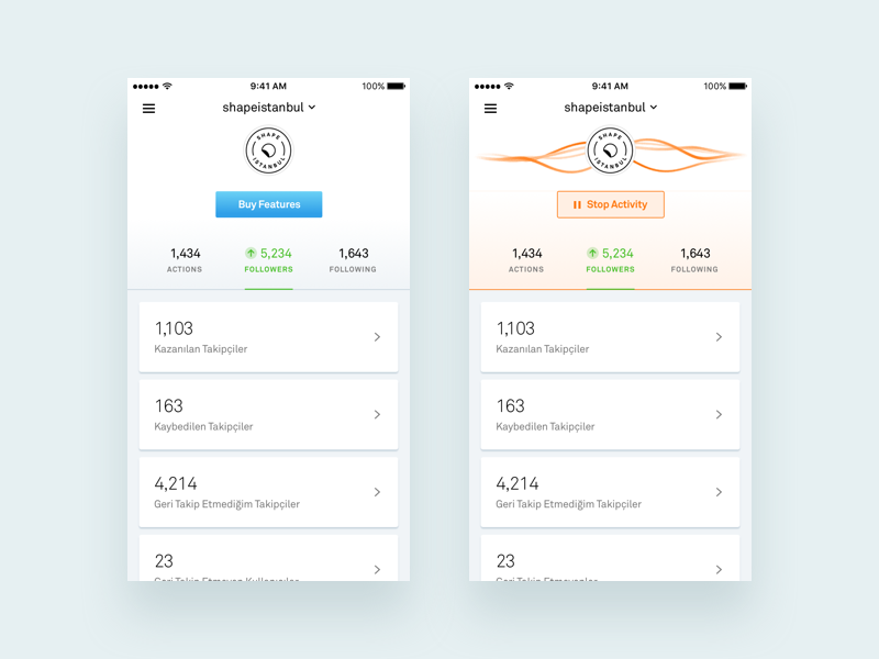 Statistics Page - Followify instagram activity app mobile app design minimal statistics ux ui clean user interface mobile application mobile app