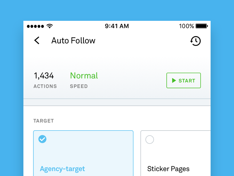 Activity Status Page - Followify blue white button statistics status top bar minimal clean application ui mobile app app