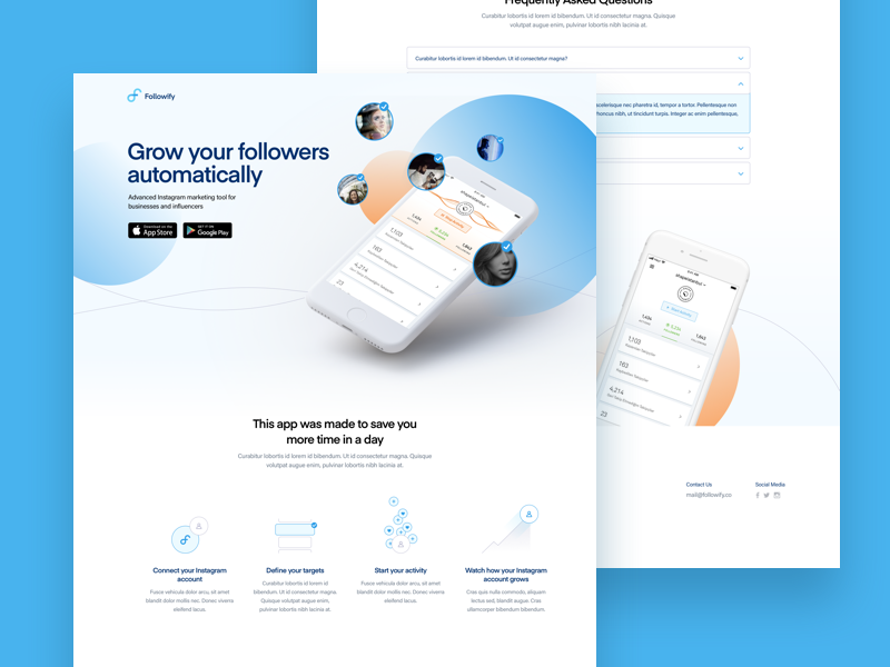 Landing Page - Followify white blue app landing website app website clean homepage web design ui landing page