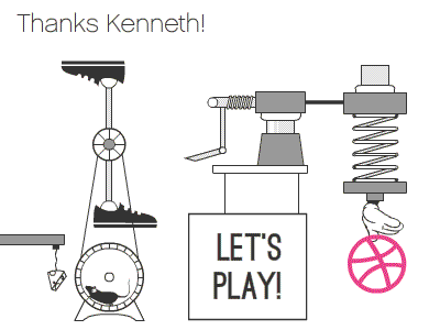 Let's Play! gif illustration invite play rube goldberg shoe