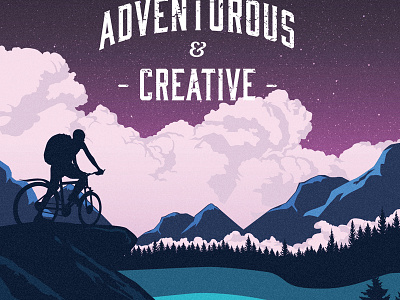 Be Adventurous bike clouds illustration mountain night poster