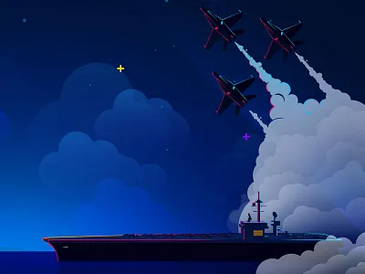 Planes and Ships carrier dark illustration jet nigh plane ship sky wallpaper