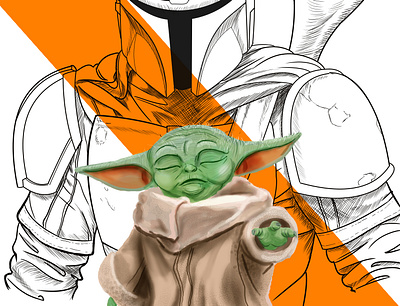 baby Yoda cyberpunk illustration mandalorian starwars