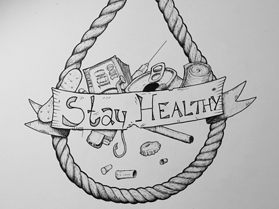 Stay Healthy - Fine Line drawing drawing design health life