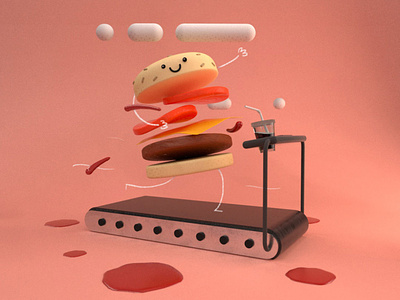 Burger 3d cute illustration kawaii monsters octanerender