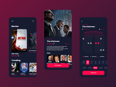 Cinema Tickets Booking App "Dark Theme" animation app booking app cinema app design designer joker mobile app design ui ui deisgn