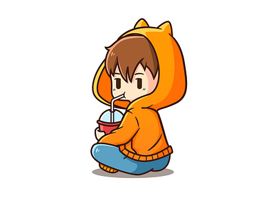 cute boy drinking adobe illustrator boy cartoon chibi cute design illustration logo mascot people vector