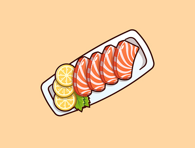 sashimi illustration adobe illustrator cartoon creative design food icon illustration japan lemon logo salmon sashimi vector