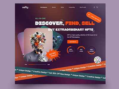 NFT Marketplace Website Hero Concept figma illustr landing page nft ui ux