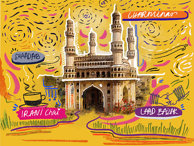 Hyderabad- Charminar design flat gradient graphicdesign illustration vector
